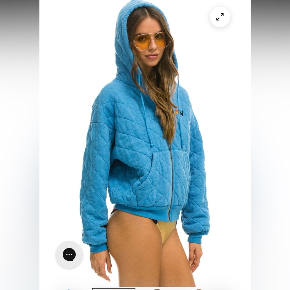 Aviator Nation Quilted Zip Hoodie Relaxed Ocean Blue Unisex Large - Picture 2 of 16